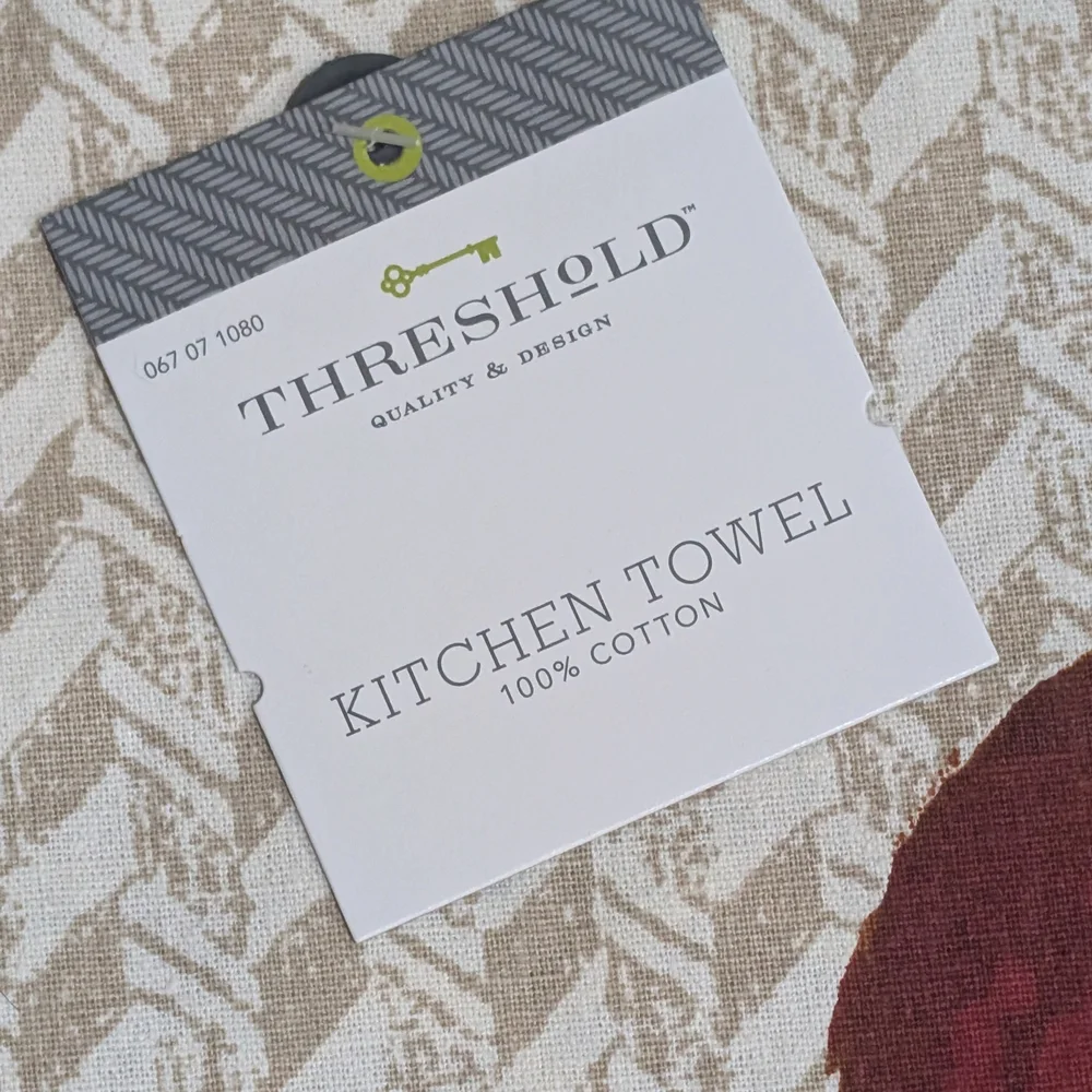 Threshold Autumn Harvest Kitchen Towel, Burgundy Rust Brown Pumpkin Print